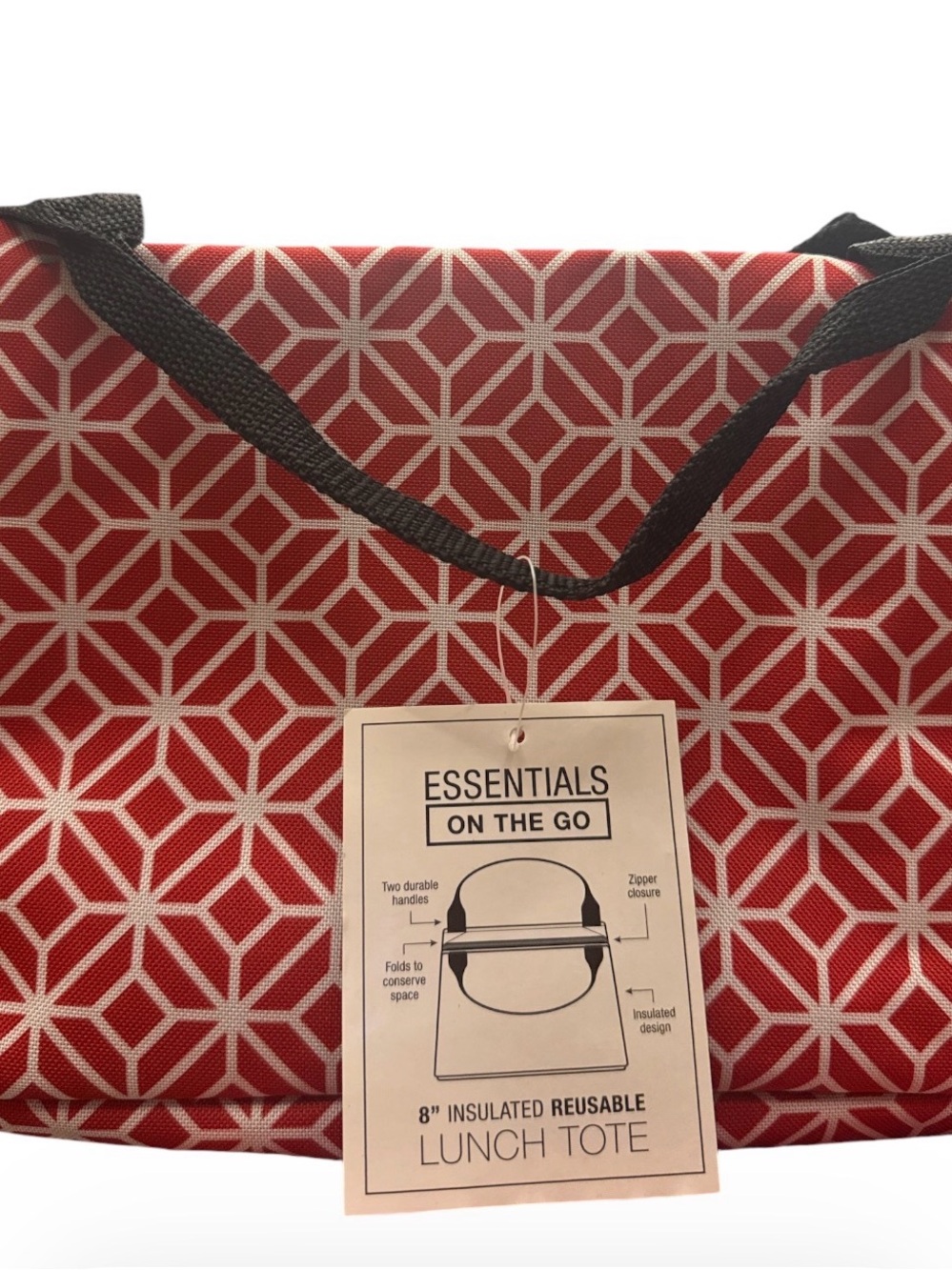 Essentials Red White Geometric Insulated Lunch Tote